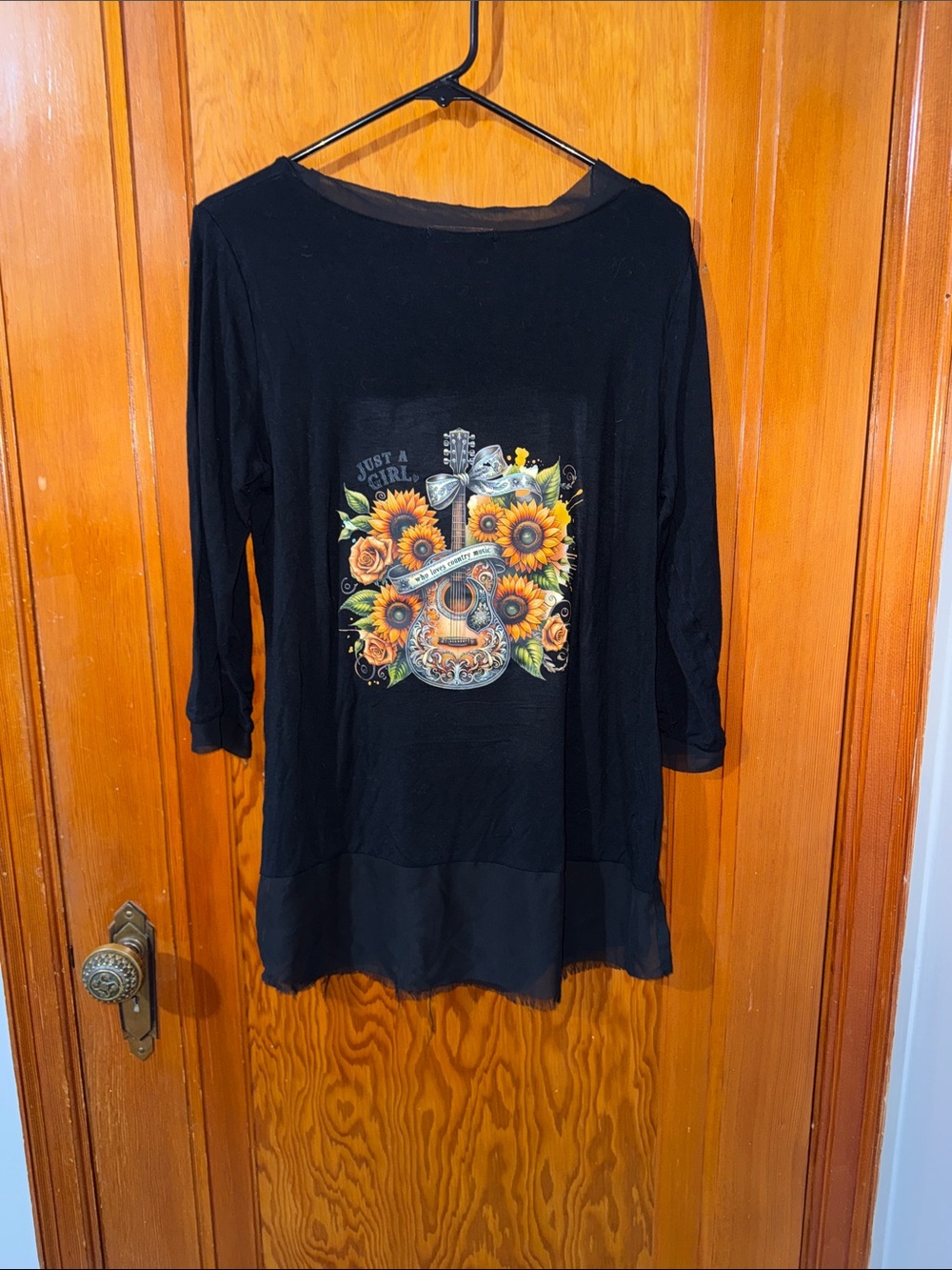 Belldini Black Tunic with Sunflower & Guitar Graphic